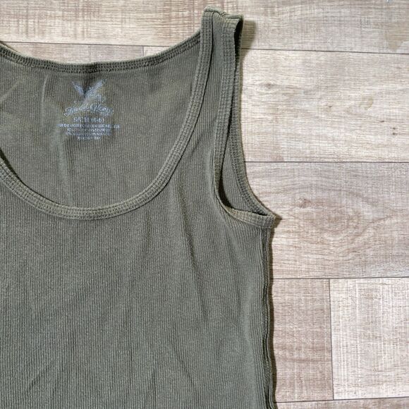 Army Green Faded Glory Y2K Ribbed Knit Tank Top Women's Size Small - Picture 2 of 8